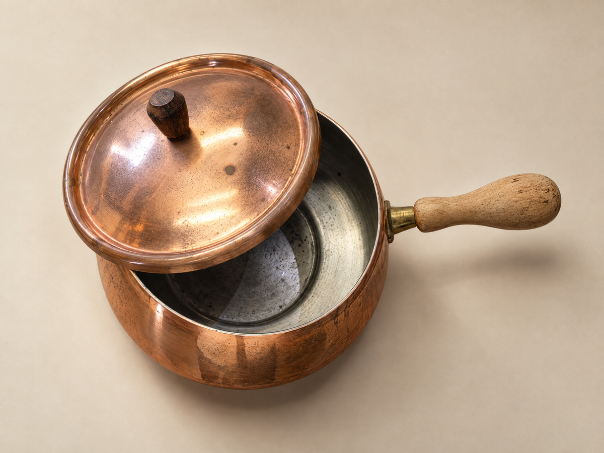 Vintage Japanese Solid Copper Cookware Set – Lidded Pot, Creamer & Sugar Bowl
