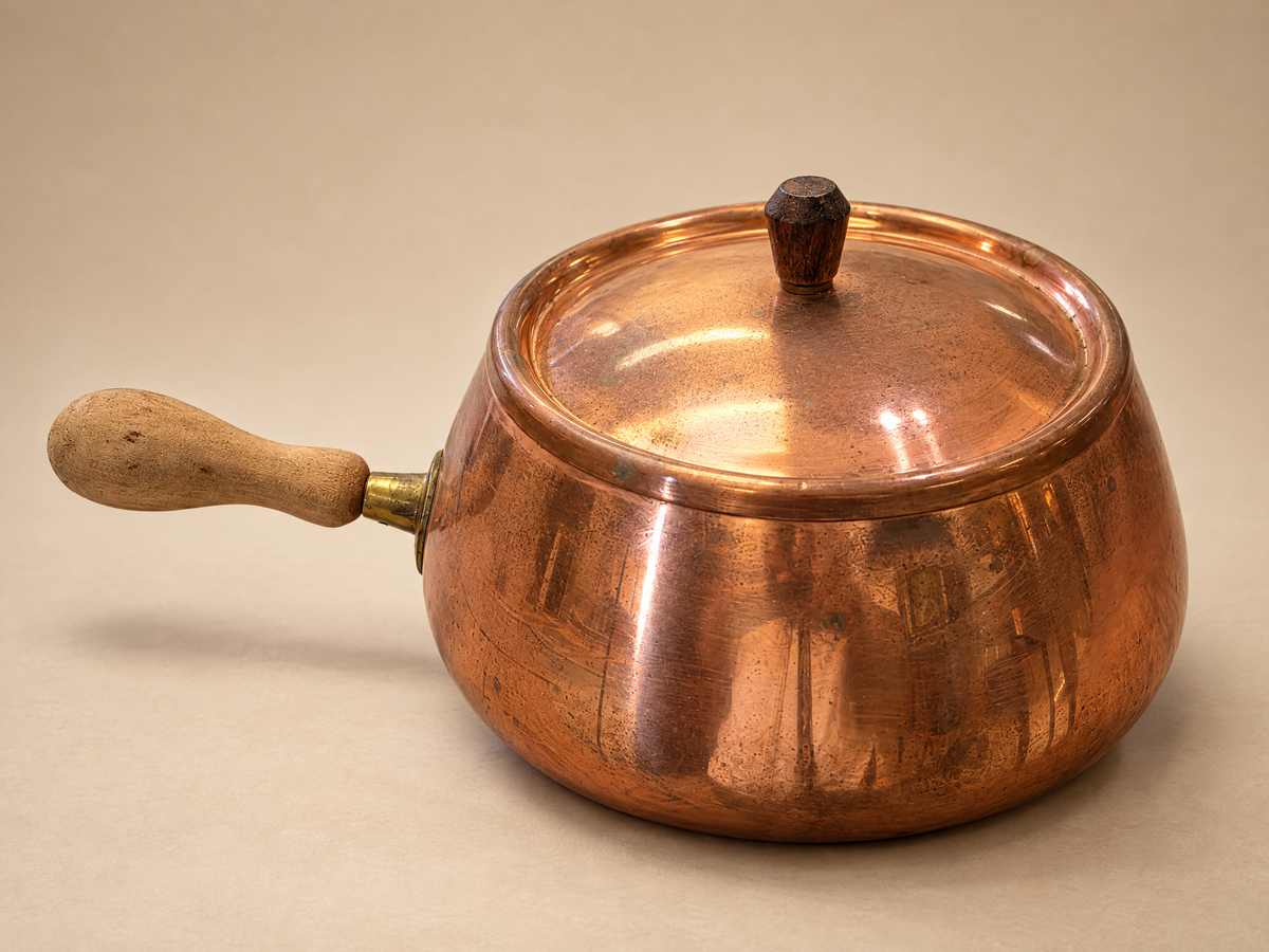 Vintage Japanese Solid Copper Cookware Set – Lidded Pot, Creamer & Sugar Bowl