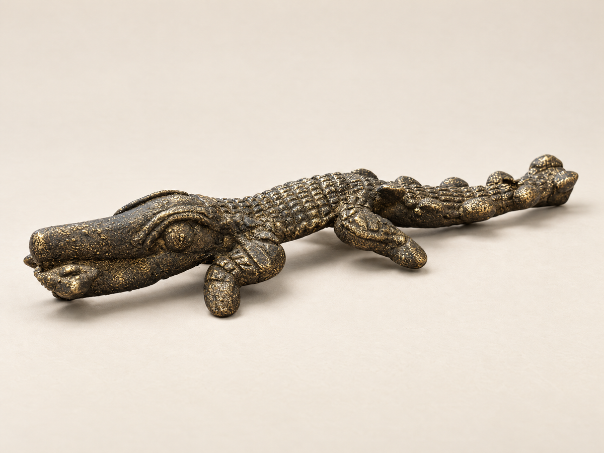 Vintage African Brass Crocodile Paperweight