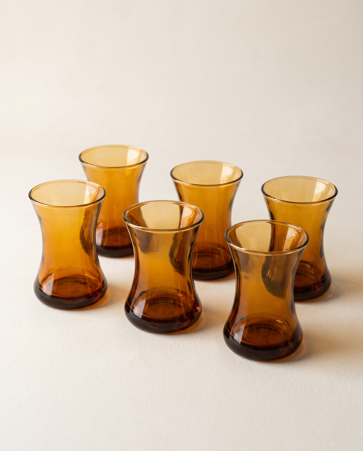Vintage Amber Glass Decanter & Six Cordial Glasses