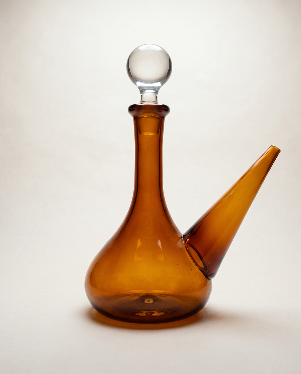 Vintage Amber Glass Decanter & Six Cordial Glasses
