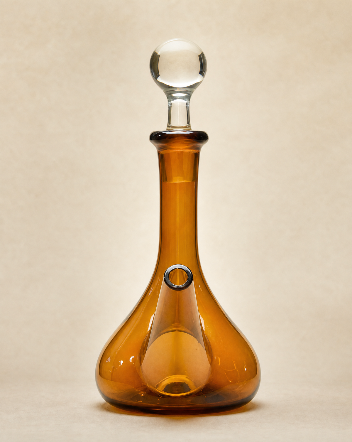 Vintage Amber Glass Decanter & Six Cordial Glasses