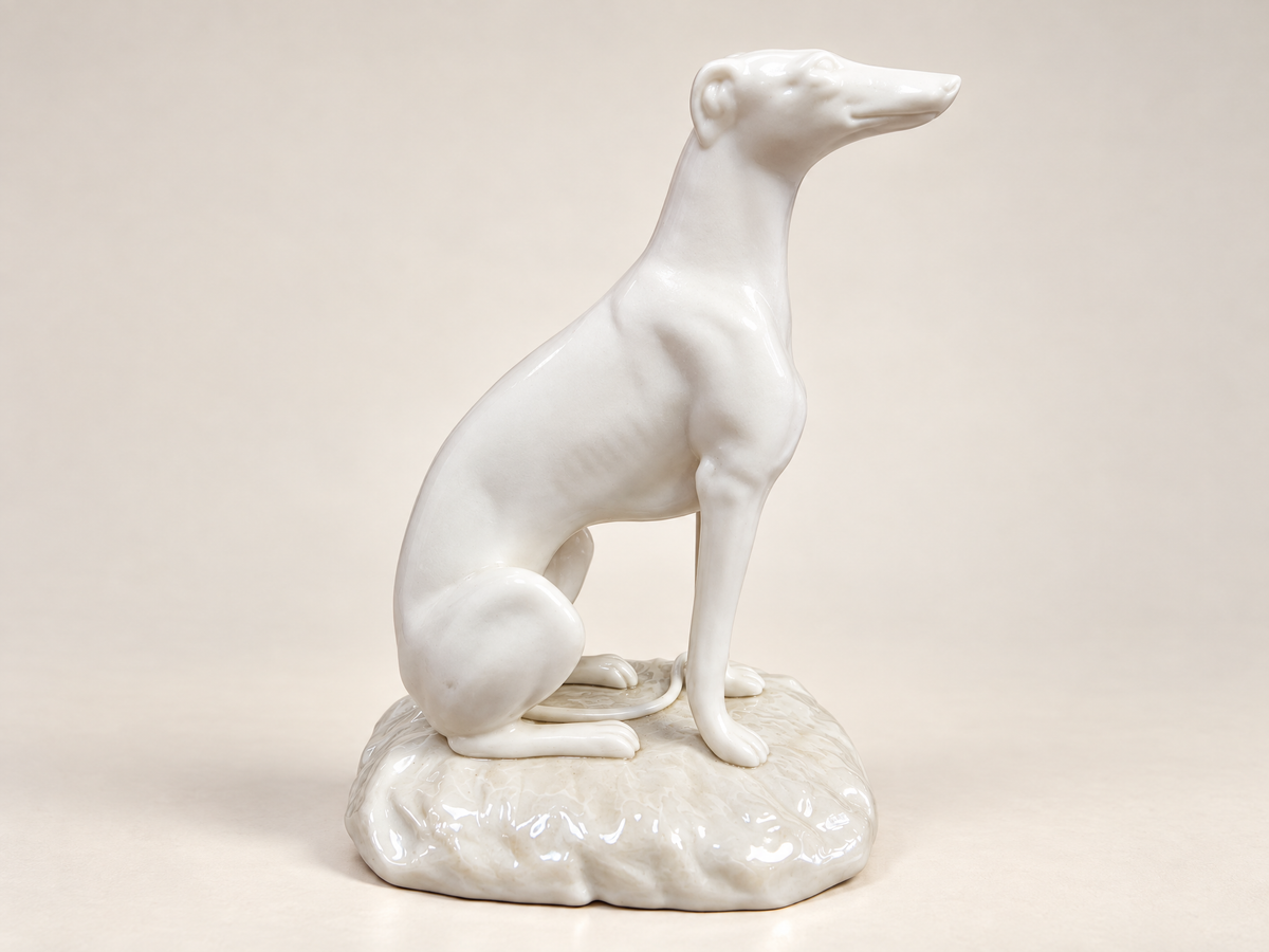 Vintage Belleek Irish Porcelain Seated Greyhound Figurine, 1926–1946