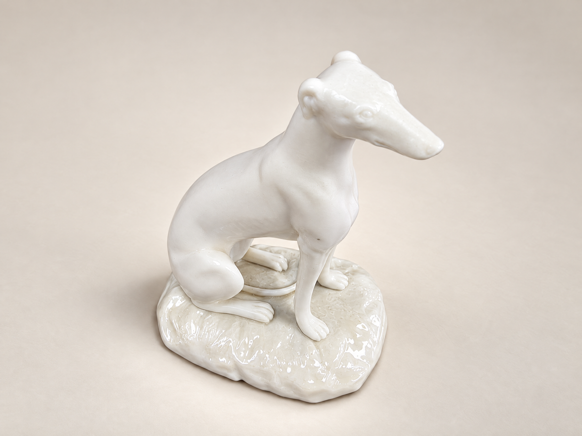 Vintage Belleek Irish Porcelain Seated Greyhound Figurine, 1926–1946