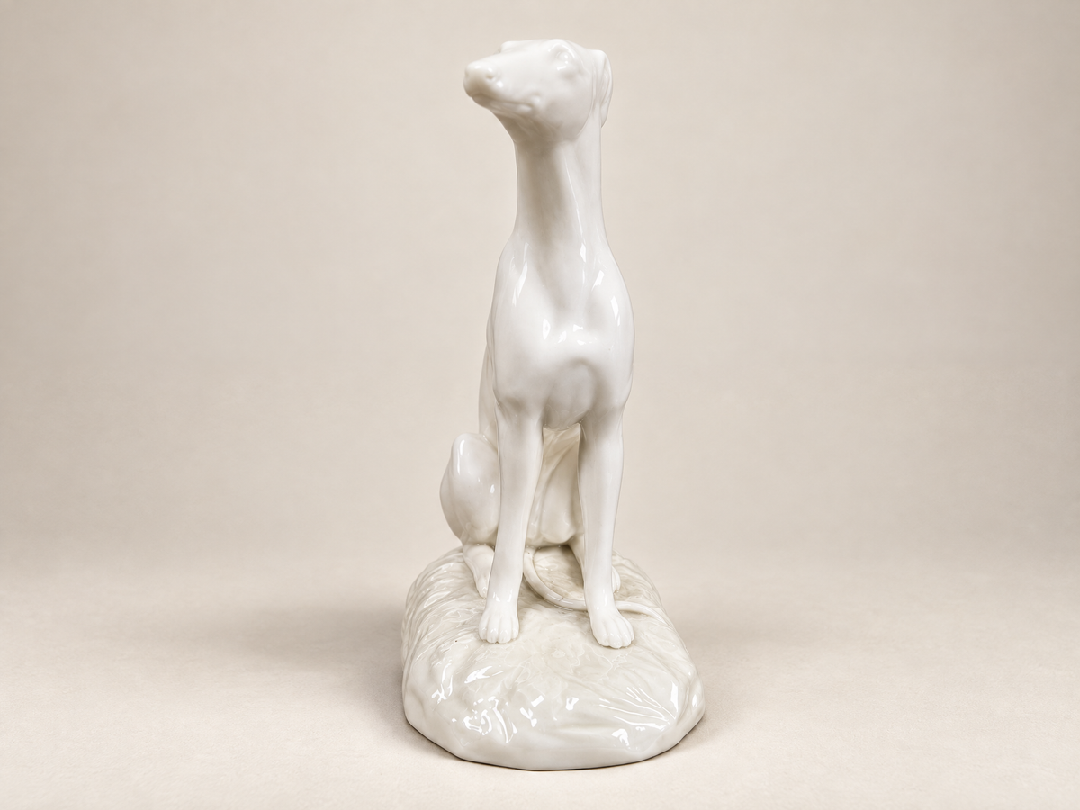 Vintage Belleek Irish Porcelain Seated Greyhound Figurine, 1926–1946