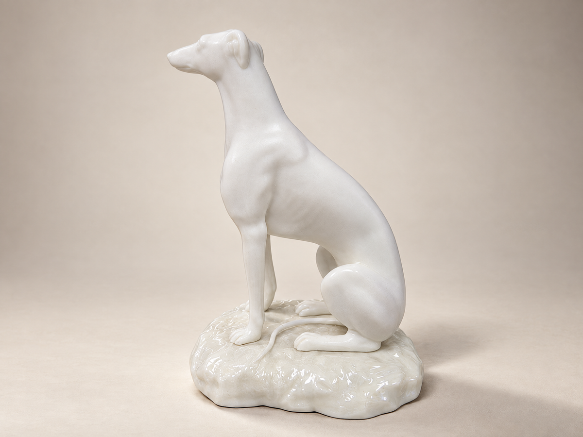 Vintage Belleek Irish Porcelain Seated Greyhound Figurine, 1926–1946