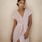 Soft Pink Micro Print Button Front Midi Dress