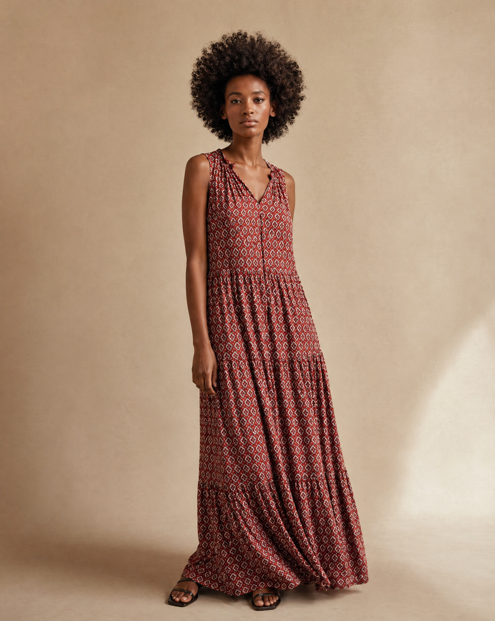 Rust Block Print Maxi Dress – Size M