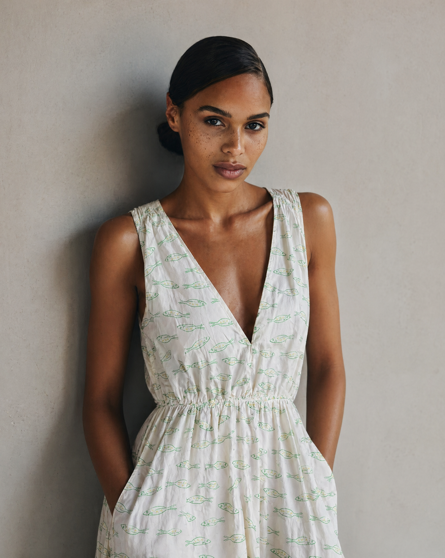 Open Back Cross Strap Maxi Dress – Green Print