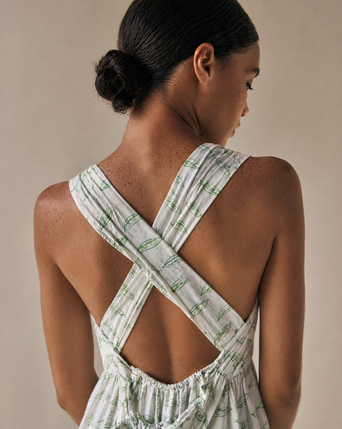 Open Back Cross Strap Maxi Dress – Green Print