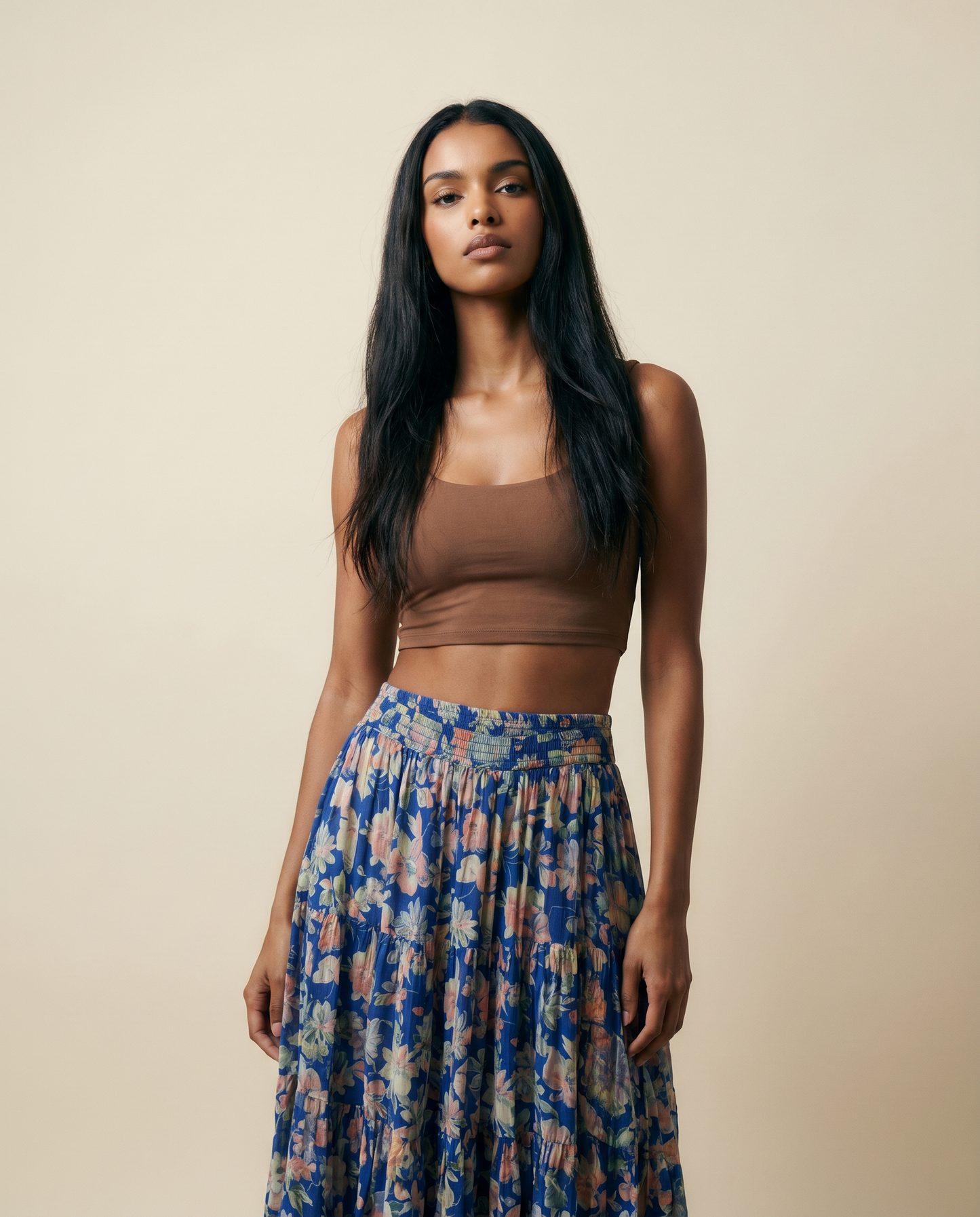 Floral Tiered Midi Skirt — Blue Garden — Size M/L