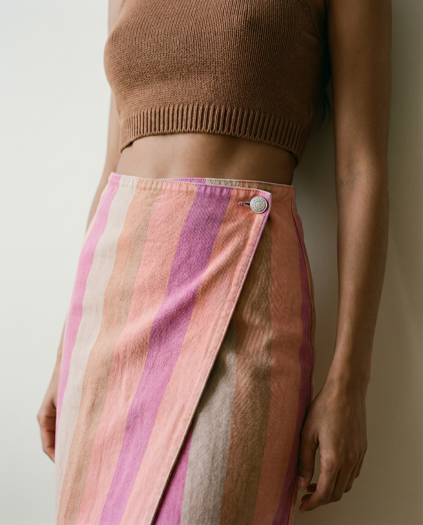 Striped Wrap Mini Skirt — Pink Multi — Size S