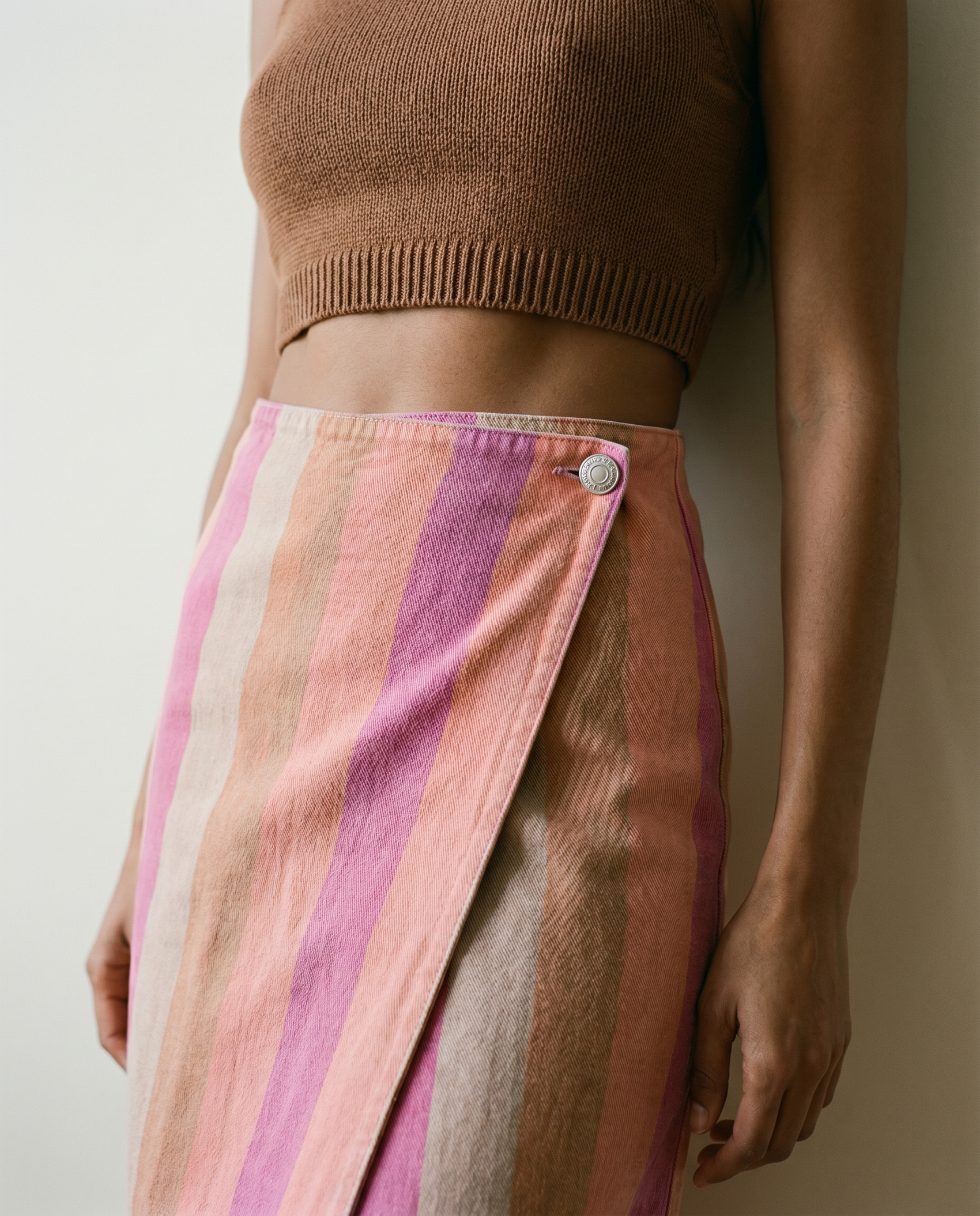 Striped Wrap Mini Skirt — Pink Multi — Size S