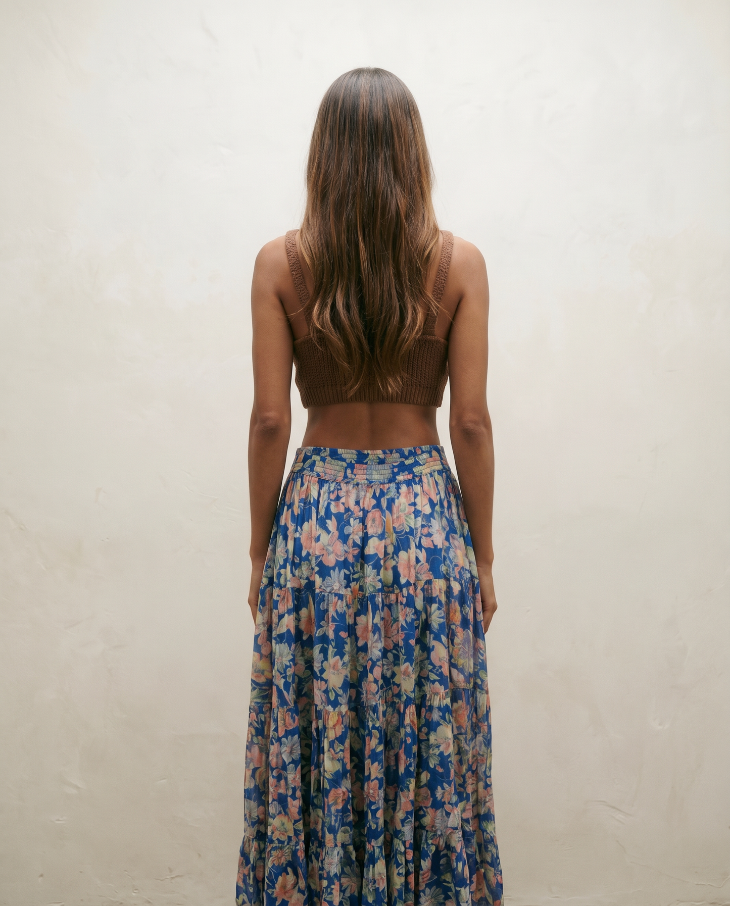 Floral Tiered Midi Skirt — Blue Garden — Size M/L