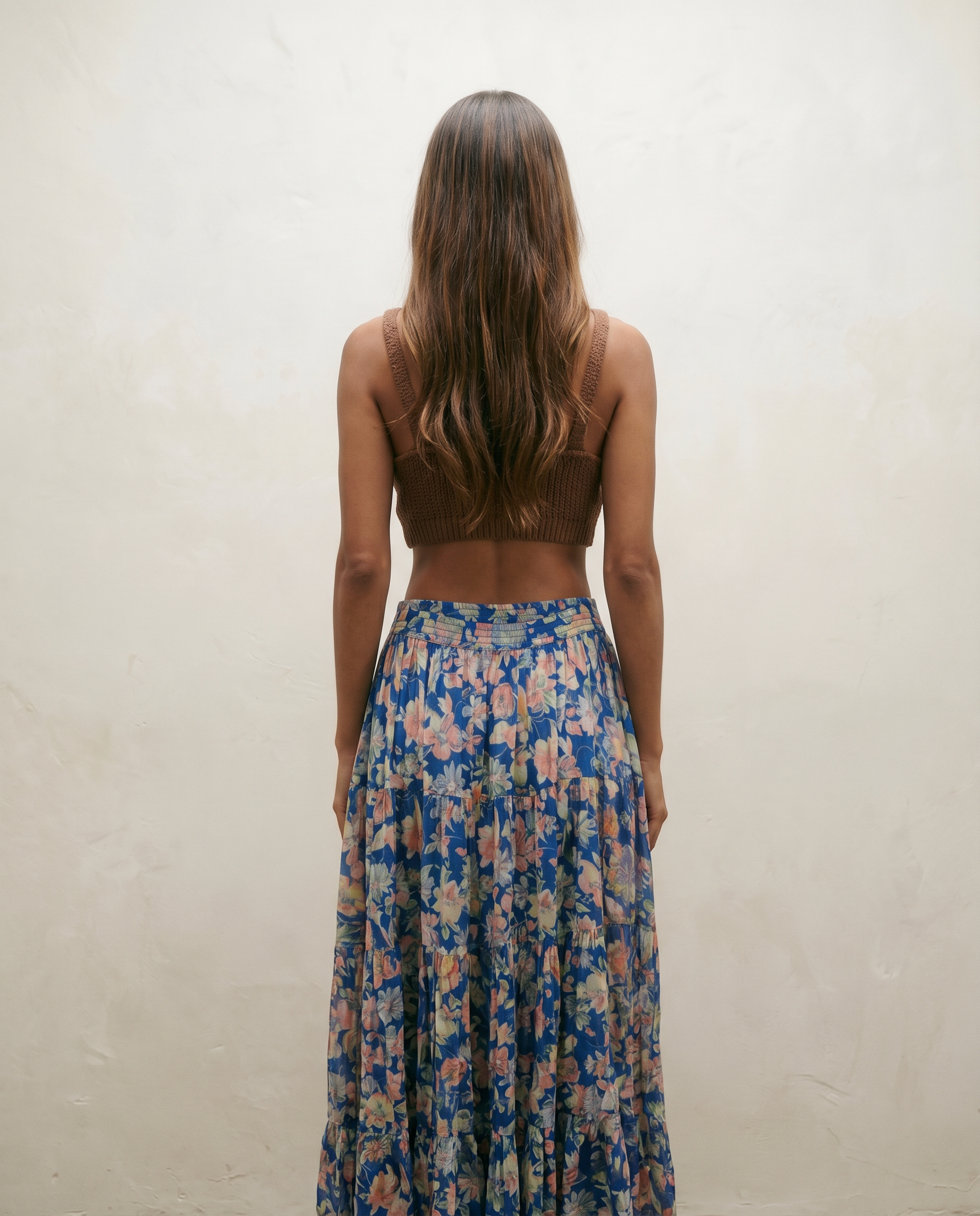 Floral Tiered Midi Skirt — Blue Garden — Size M/L