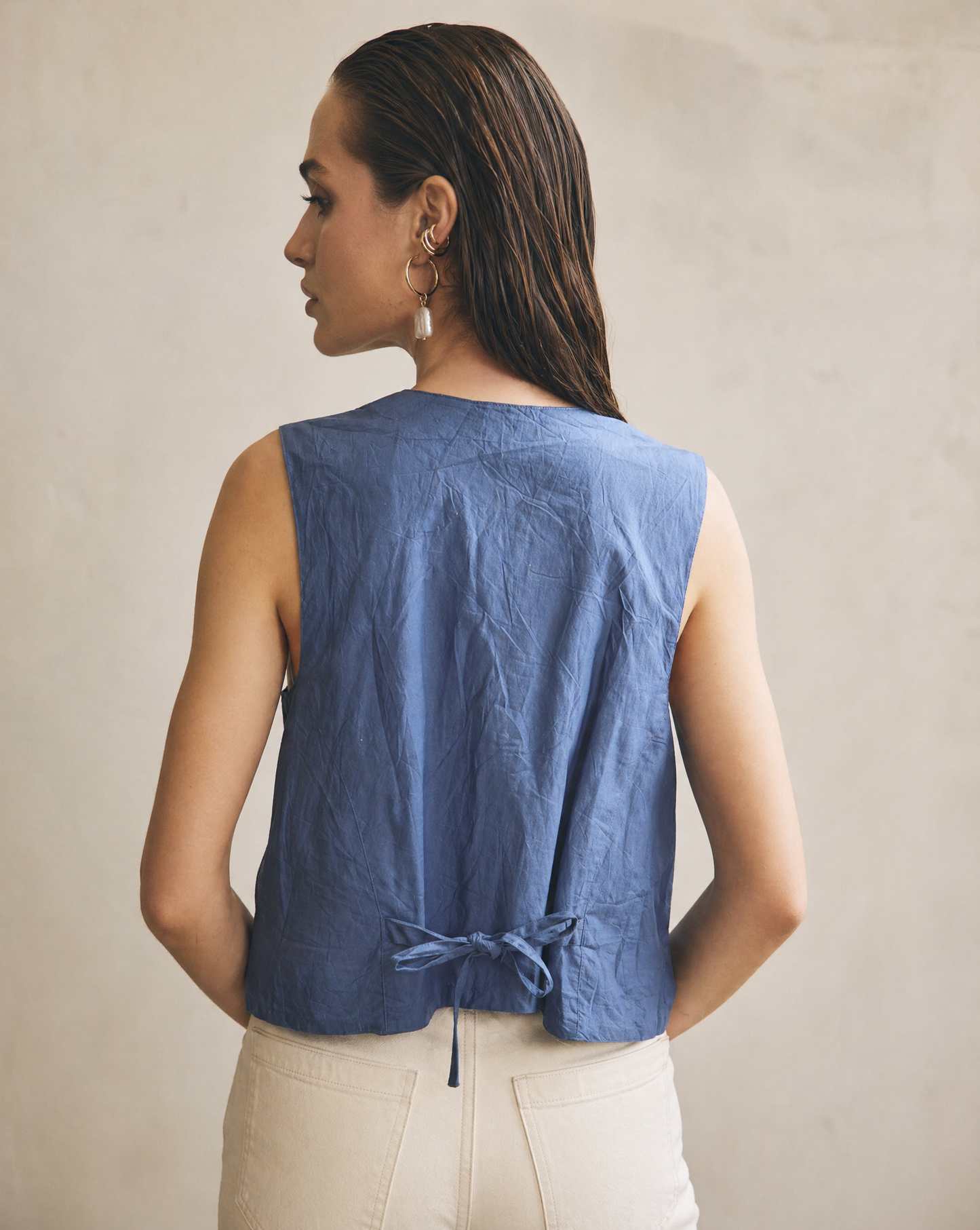Indigo Patchwork Vest — Embroidered — Size M/L