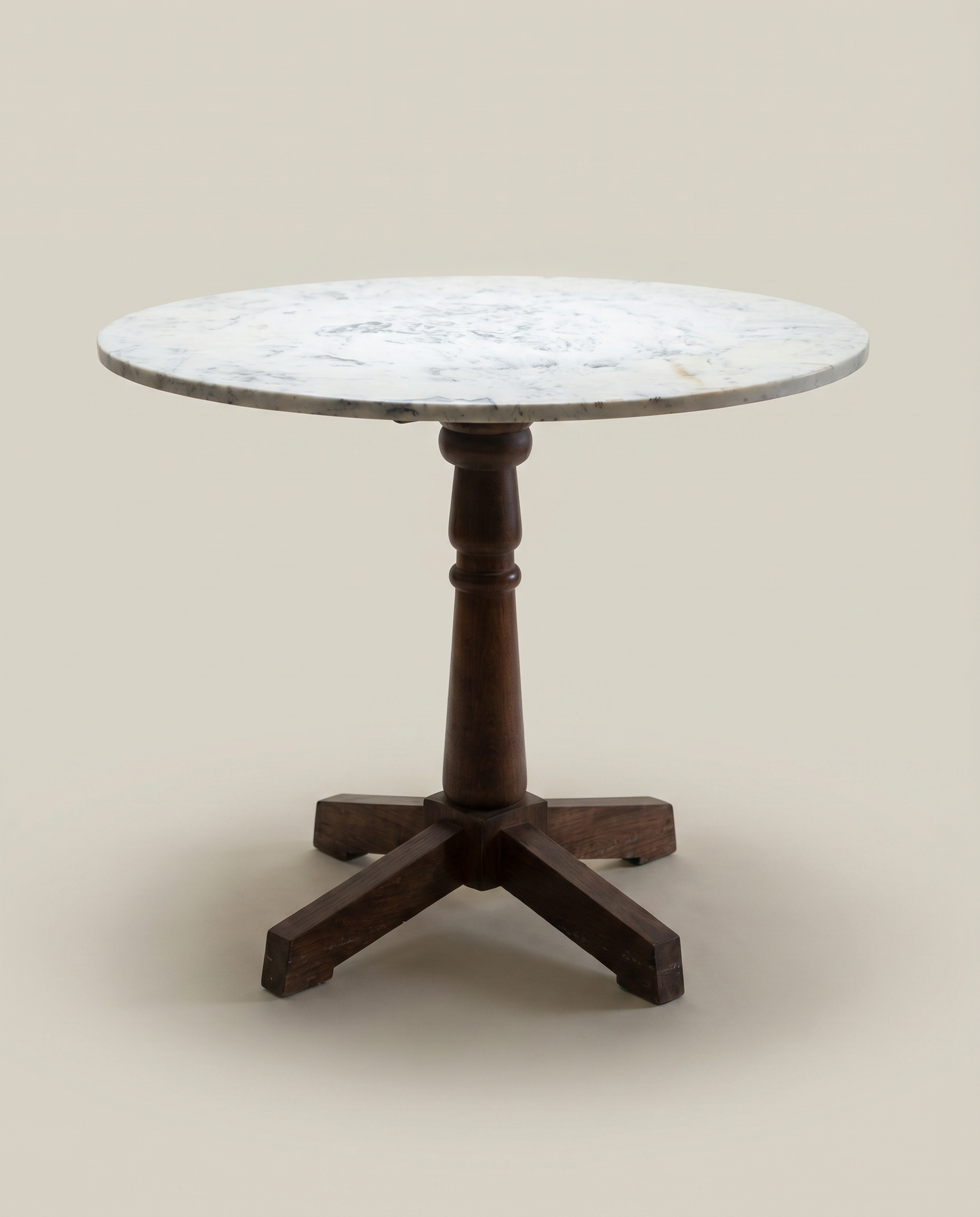 Vintage Marble-Top Pedestal Table — 32" Round