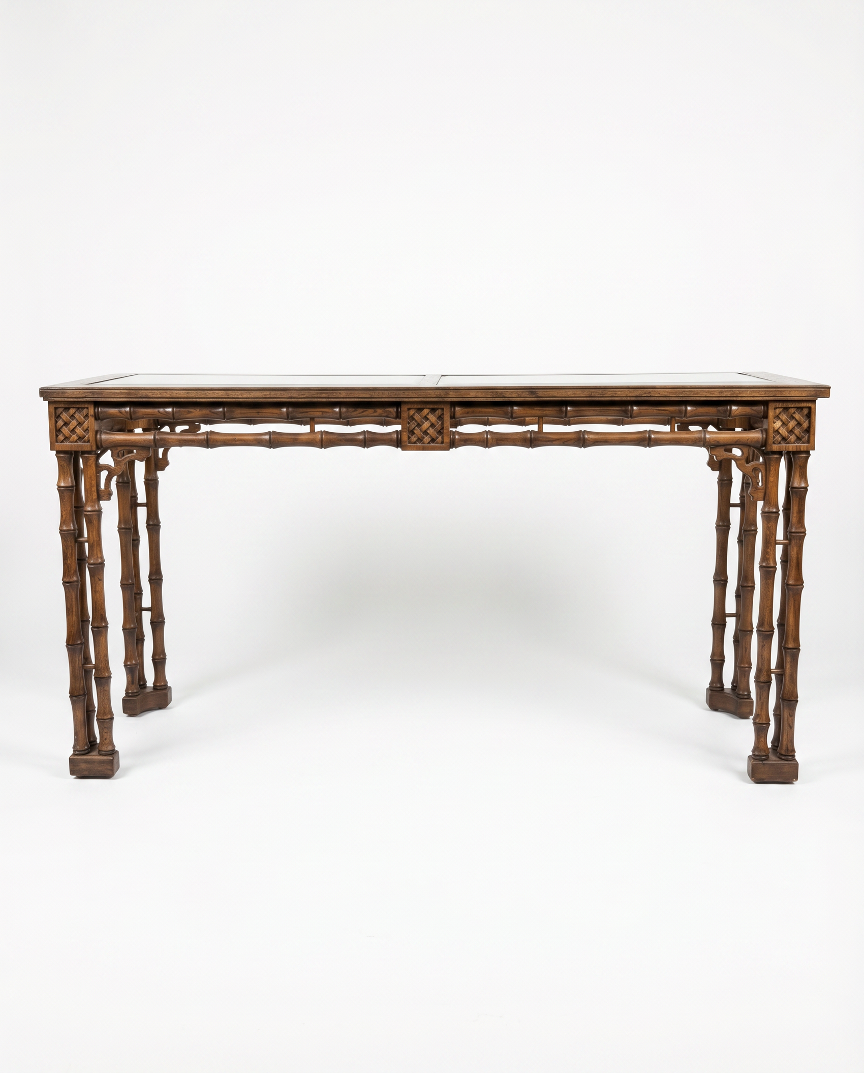 Vintage Faux-Bamboo Glass-Top Console Table