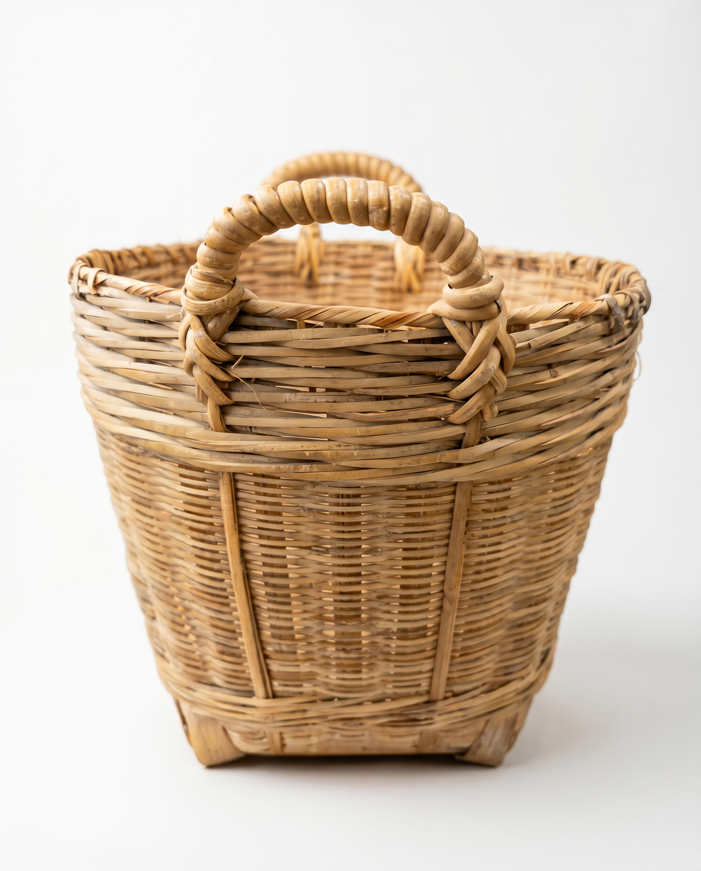 Vintage Handwoven Wicker Gathering Basket with Handles