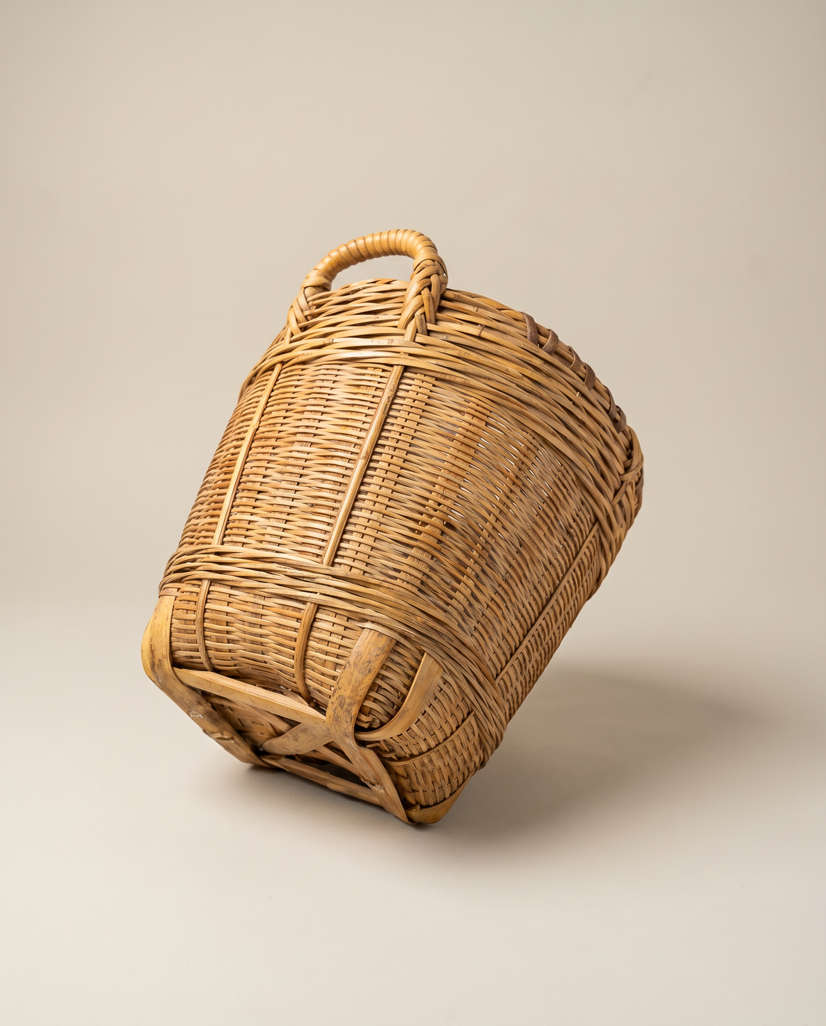 Vintage Handwoven Wicker Gathering Basket with Handles