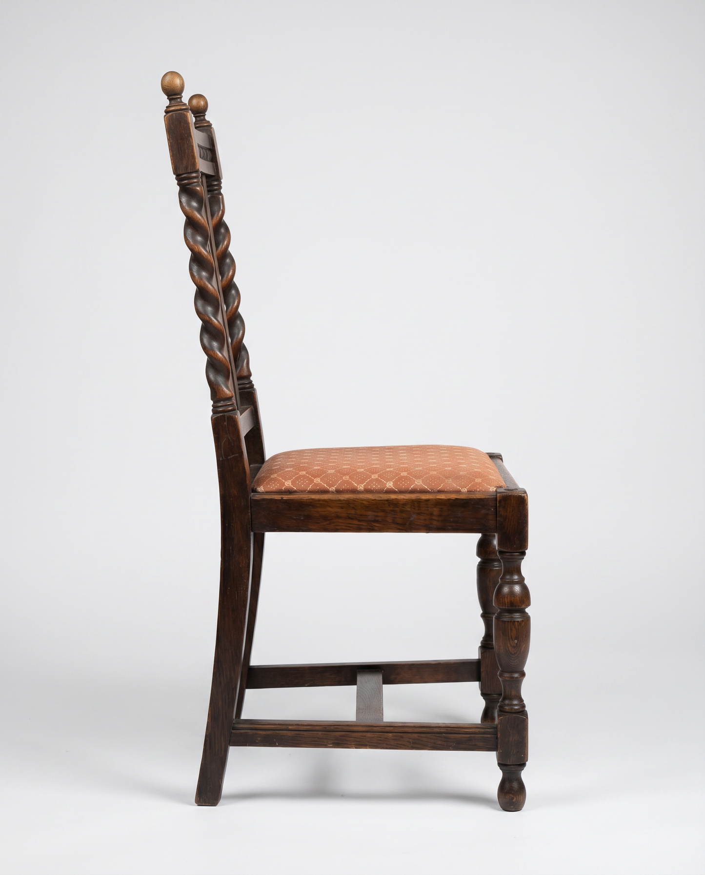 Antique Oak Barley Twist Side Chair with Upholstered Seat