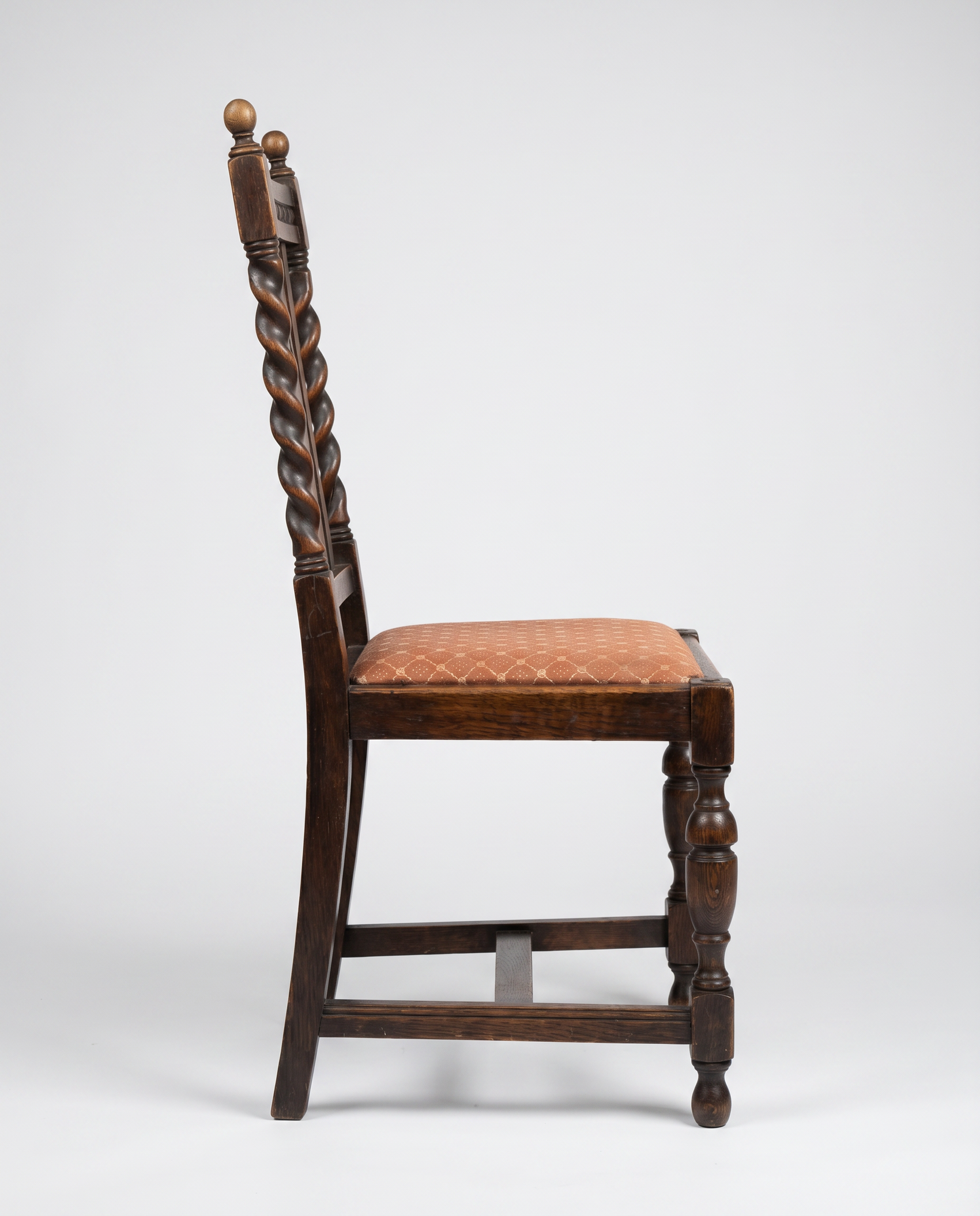 Antique Oak Barley Twist Side Chair with Upholstered Seat