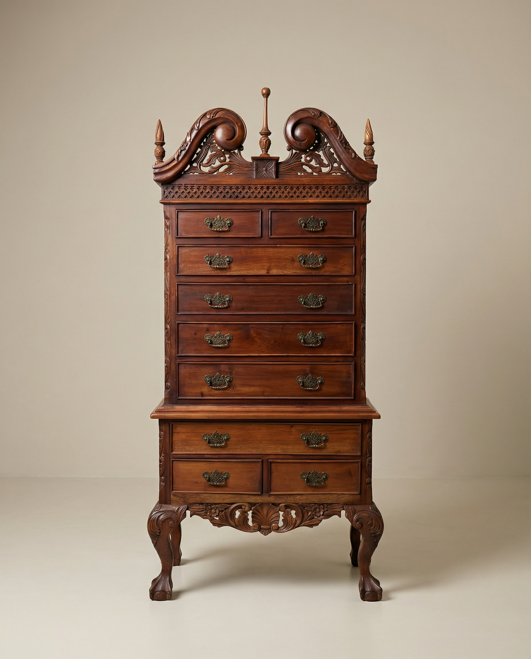 Carved Chippendale Lingerie Chest on Stand”