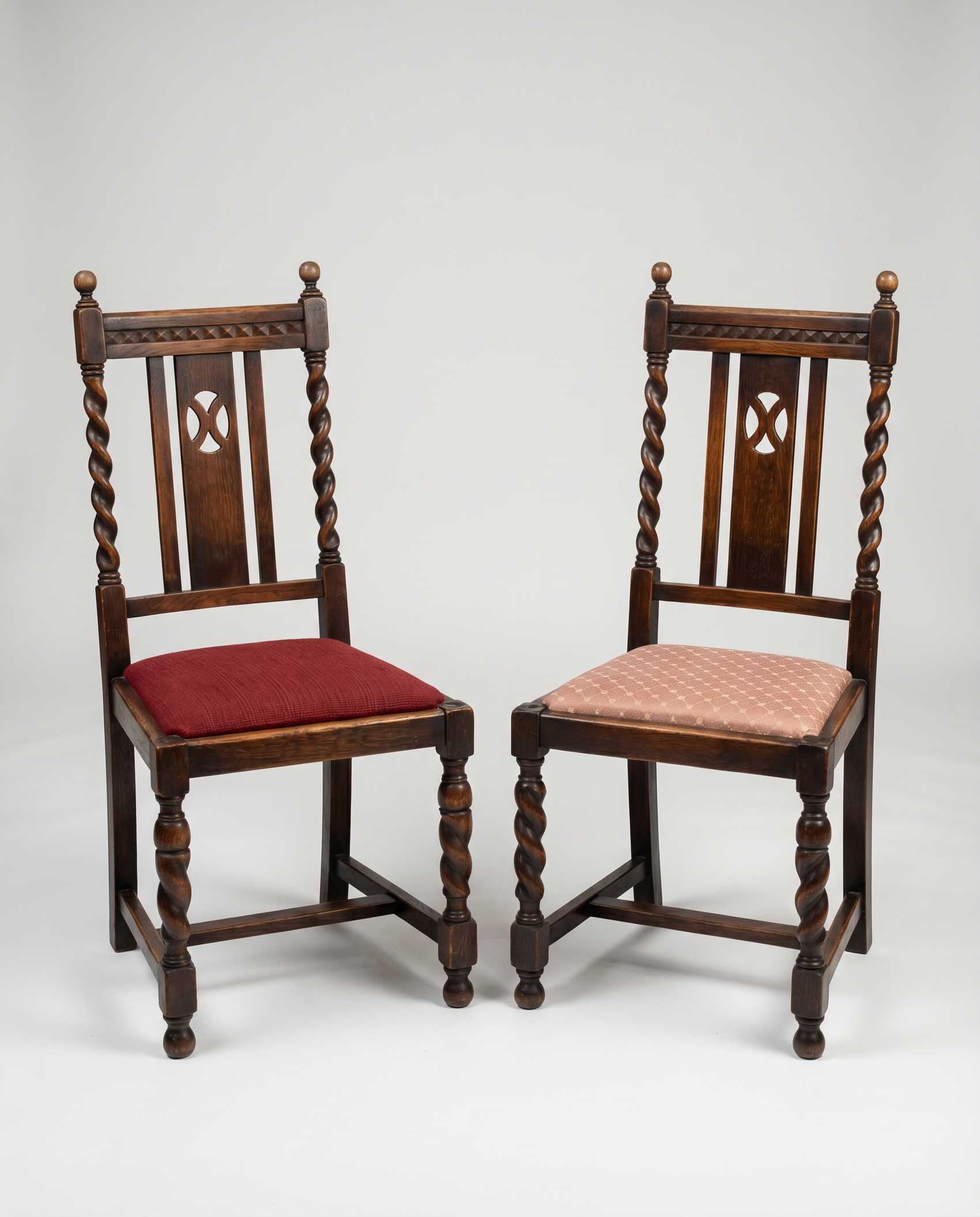 Antique Oak Barley Twist Side Chair with Upholstered Seat