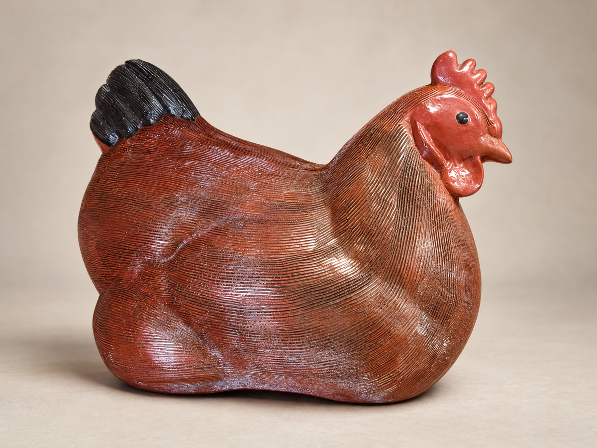 Vintage Red Hen Ceramic Sculpture