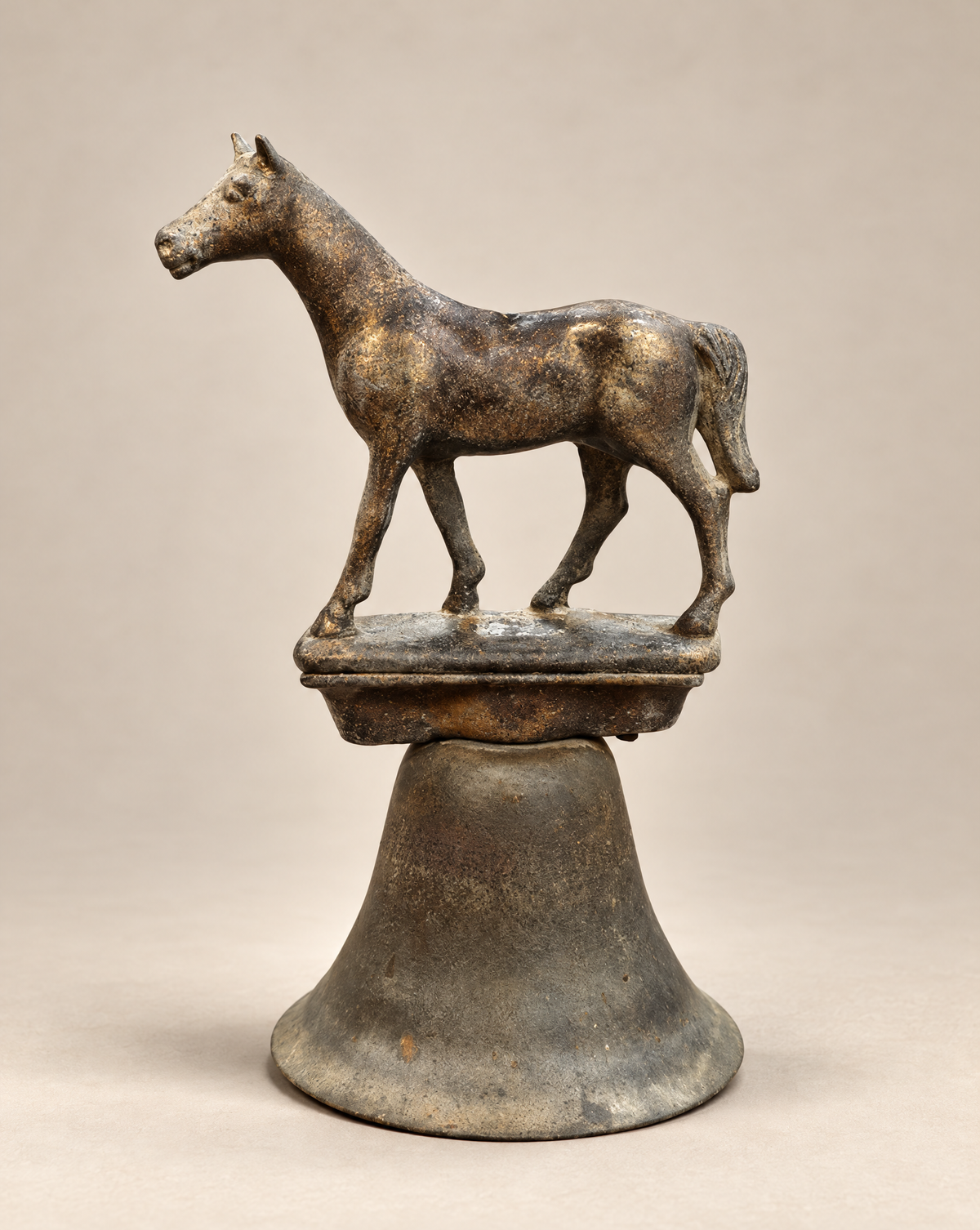 Vintage Horse Figurine Brass-Tone Bell – 5.5" H