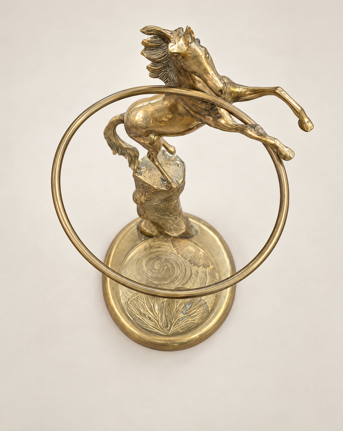 Vintage Brass Rearing Horse Umbrella Stand – 21" H