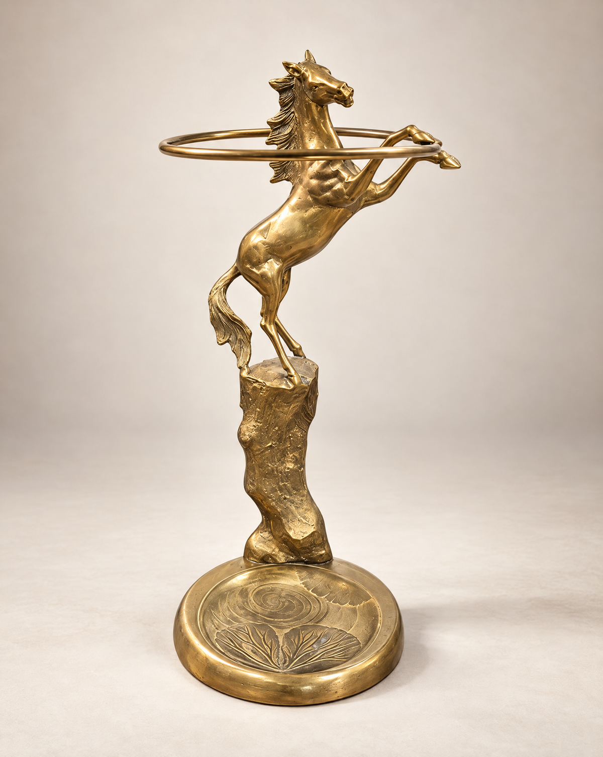 Vintage Brass Rearing Horse Umbrella Stand – 21" H