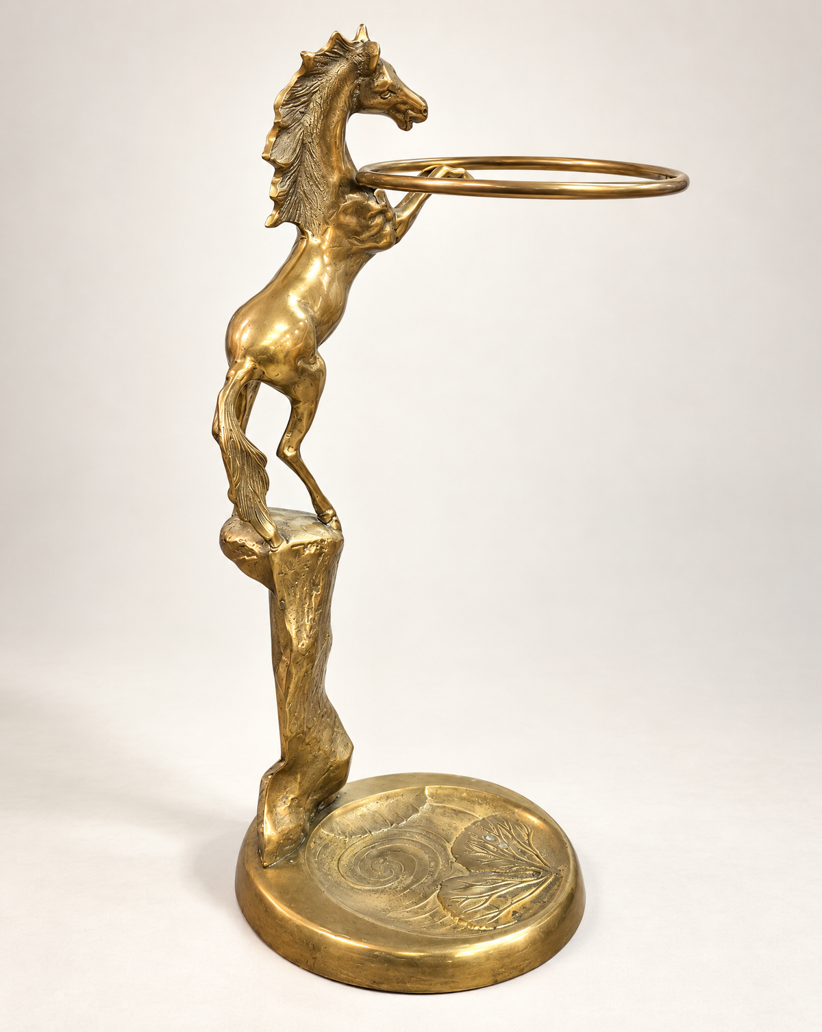 Vintage Brass Rearing Horse Umbrella Stand – 21" H
