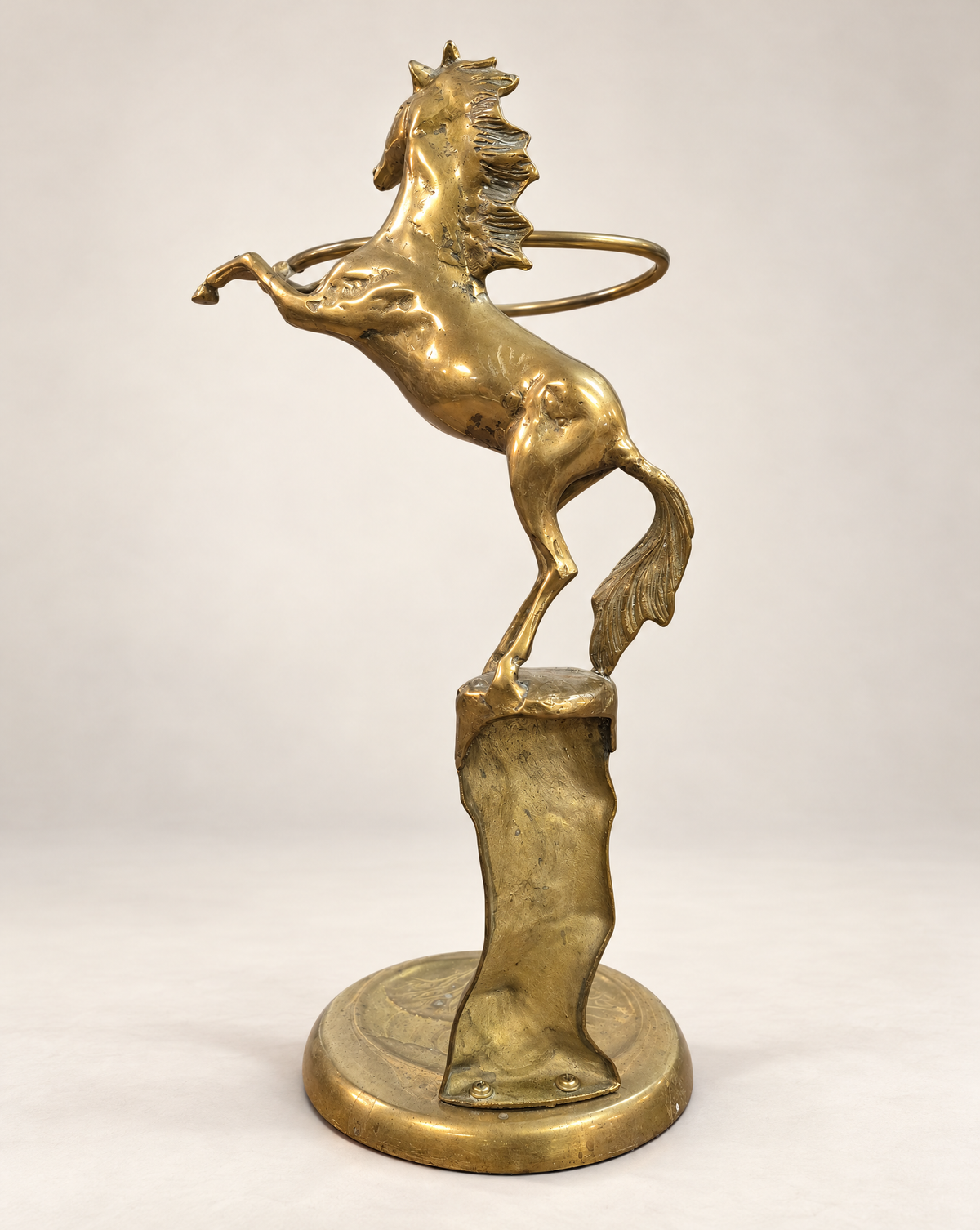 Vintage Brass Rearing Horse Umbrella Stand – 21" H