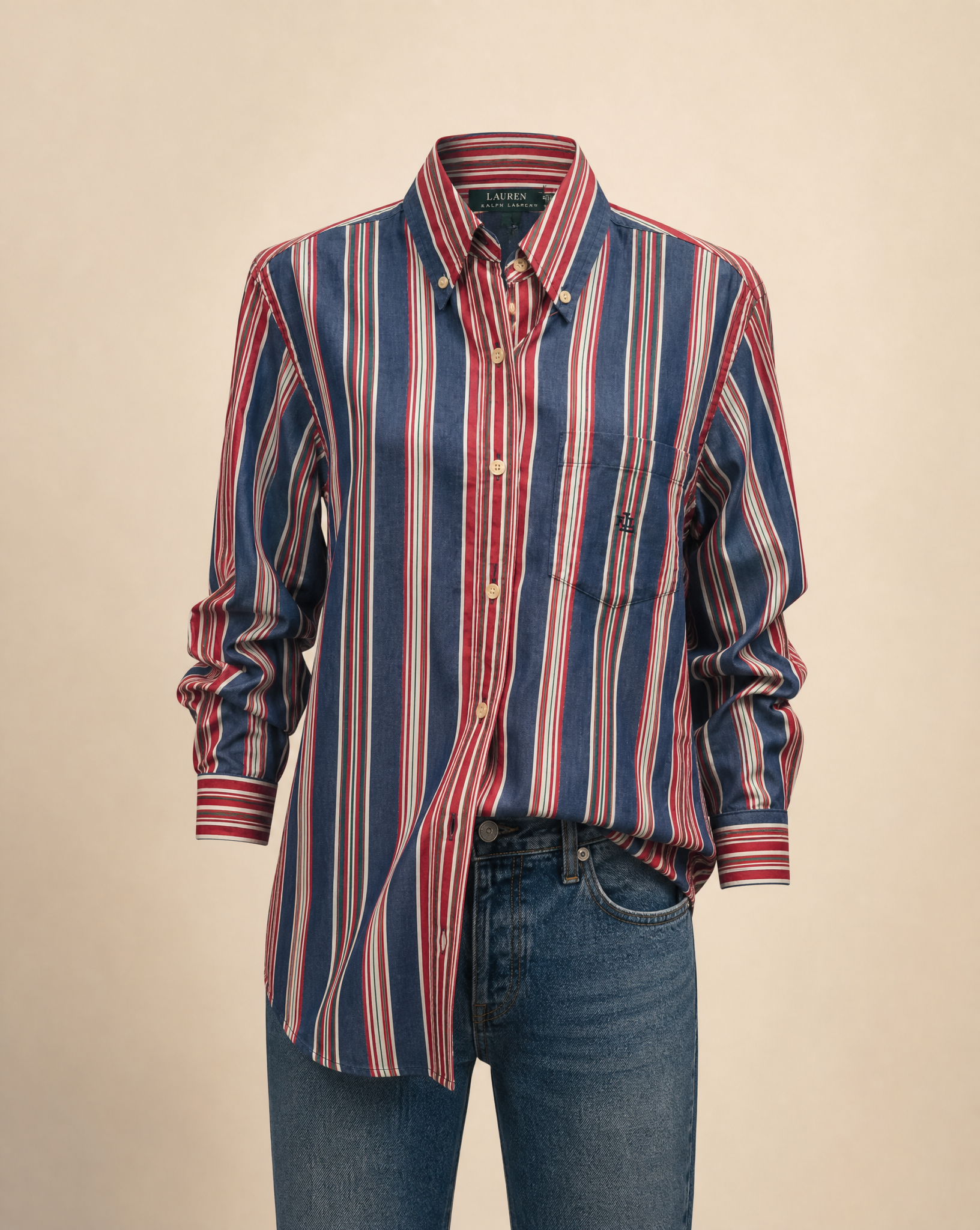 Lauren Ralph Lauren Red, Blue & White Striped Button-Down Shirt – Size Small