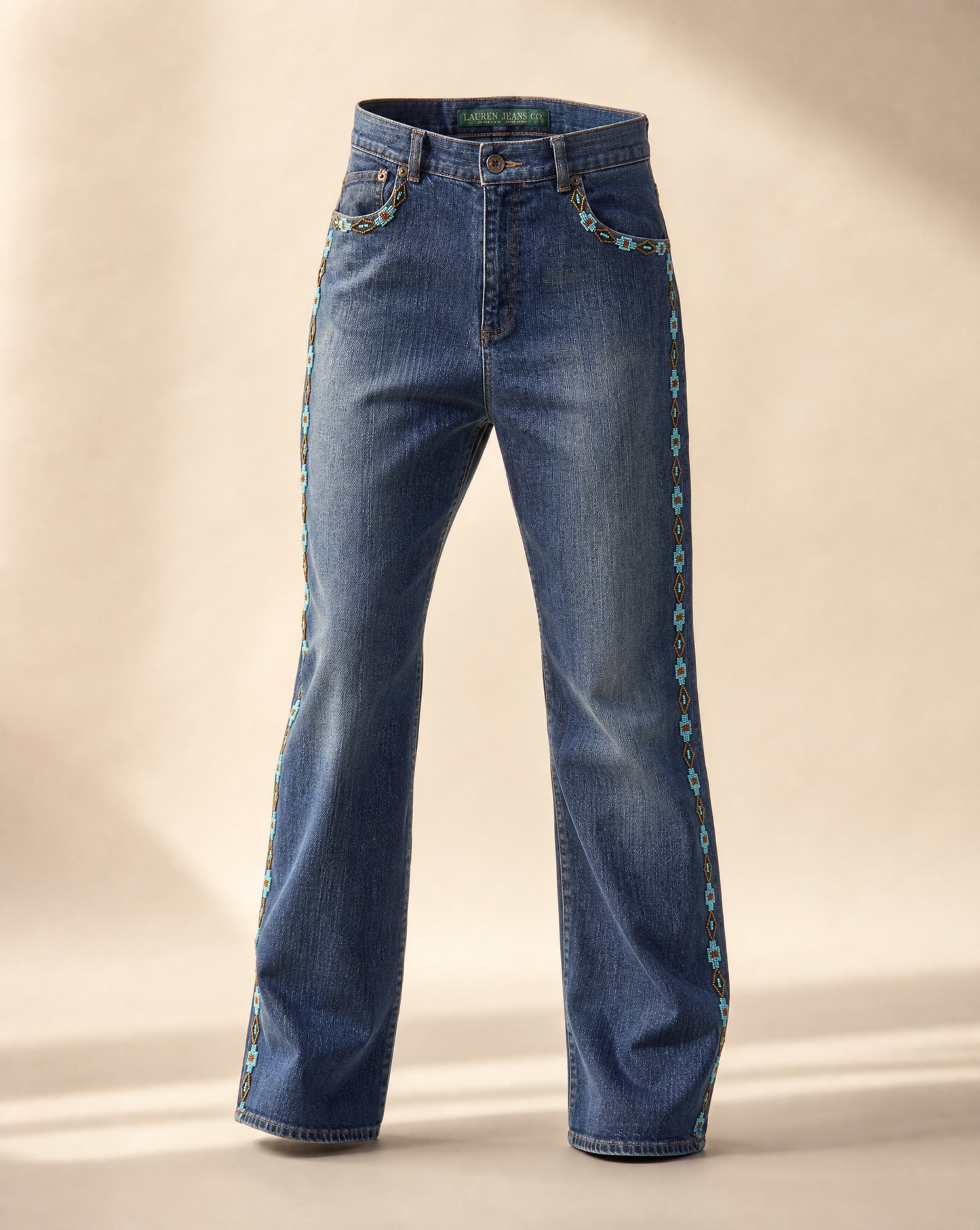 Lauren Jeans Co. Beaded Western Flare Jeans - 34 x 31