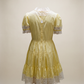 Vintage Yellow Lace Trim Prairie Mini Dress - XS