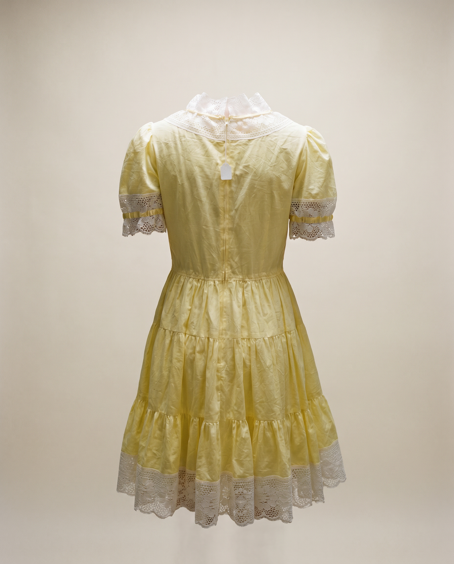 Vintage Yellow Lace Trim Prairie Mini Dress - XS