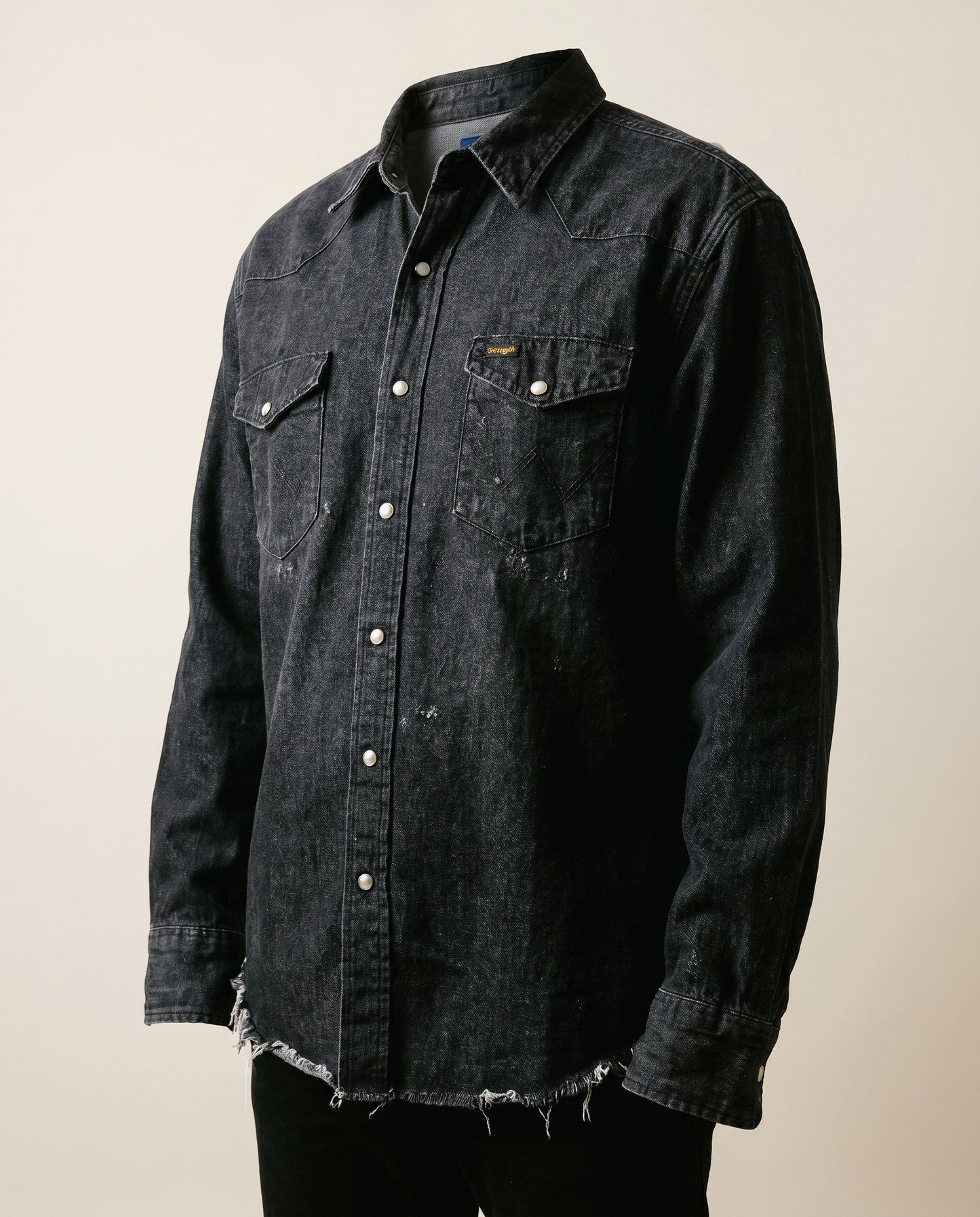Wrangler Black Denim Western Snap Shirt – Size 17-36 X-Long Tails