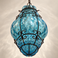Vintage Aquamarine Blown-Glass & Wrought-Iron Pendant Lantern | Circa 1960s–1970s
