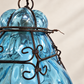 Vintage Aquamarine Blown-Glass & Wrought-Iron Pendant Lantern | Circa 1960s–1970s