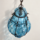 Vintage Aquamarine Blown-Glass & Wrought-Iron Pendant Lantern | Circa 1960s–1970s