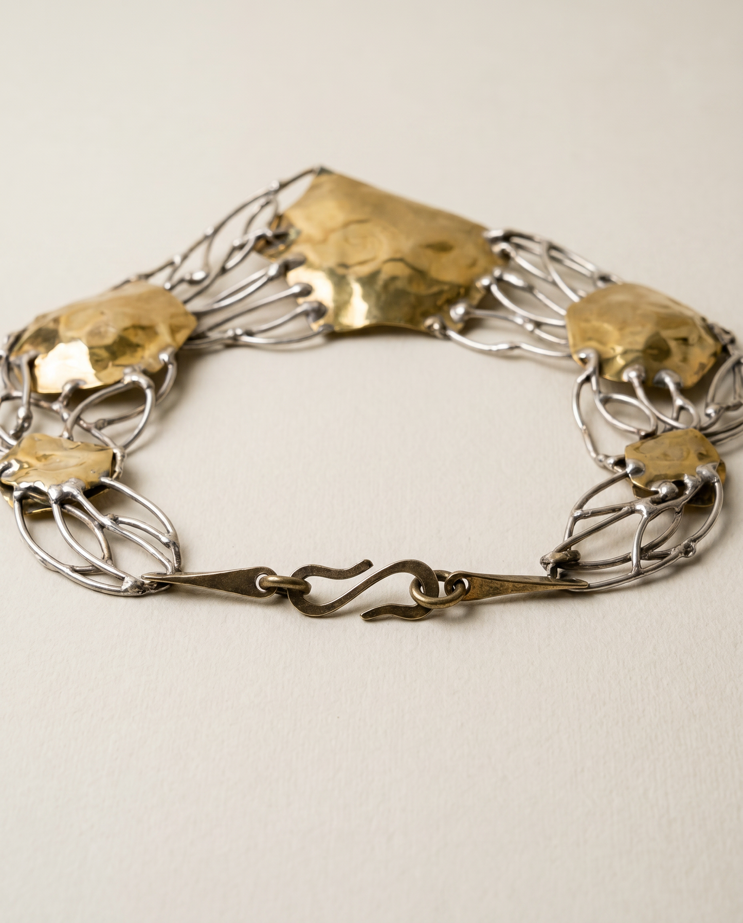 Signed Brutalist Mixed Metal Artisan Collar Necklace