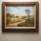 Vintage Western Windmill Landscape Original Oil Painting 31.5" W × 25.25" H