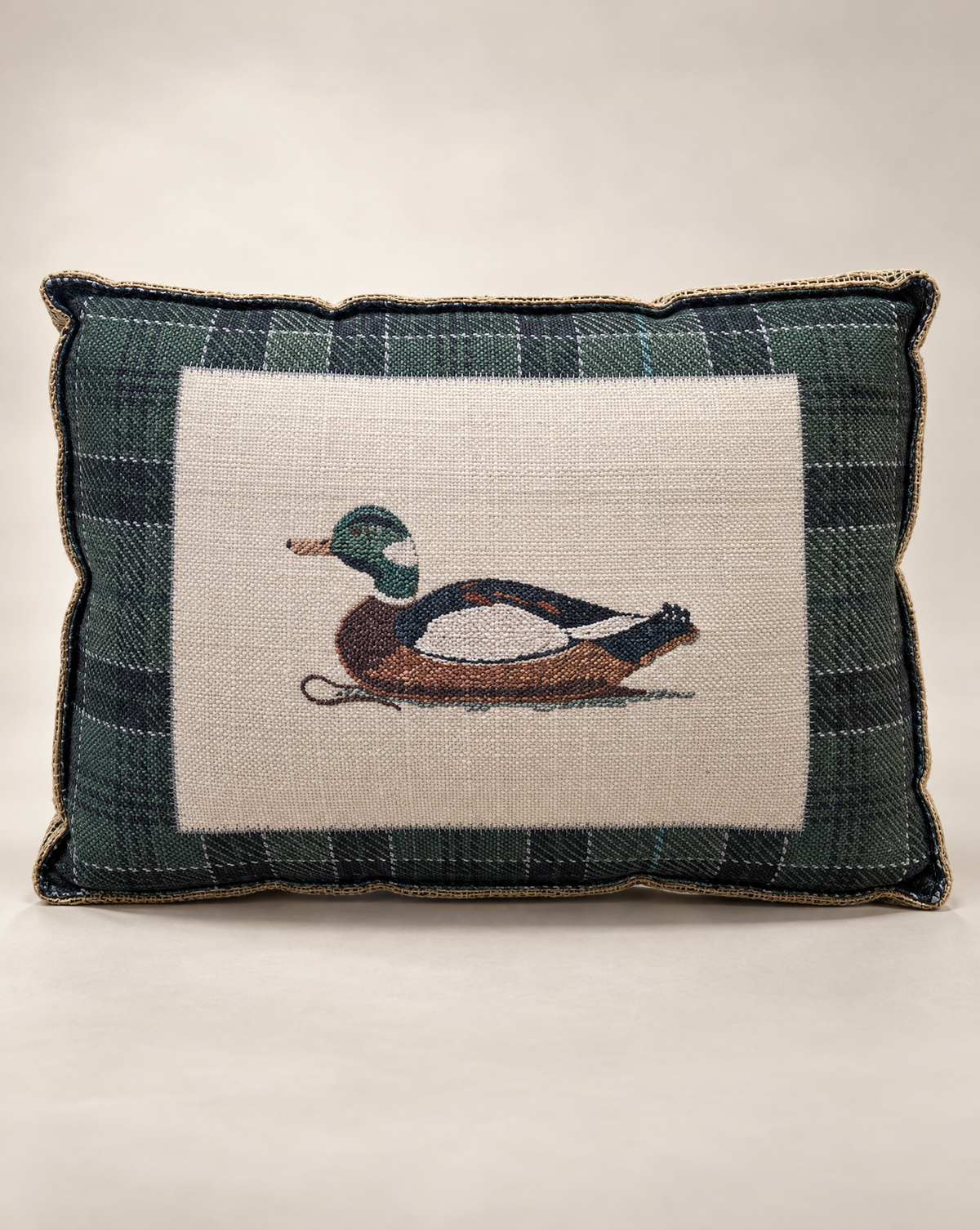 Decoy Duck III on Plaid Decorative Pillow
