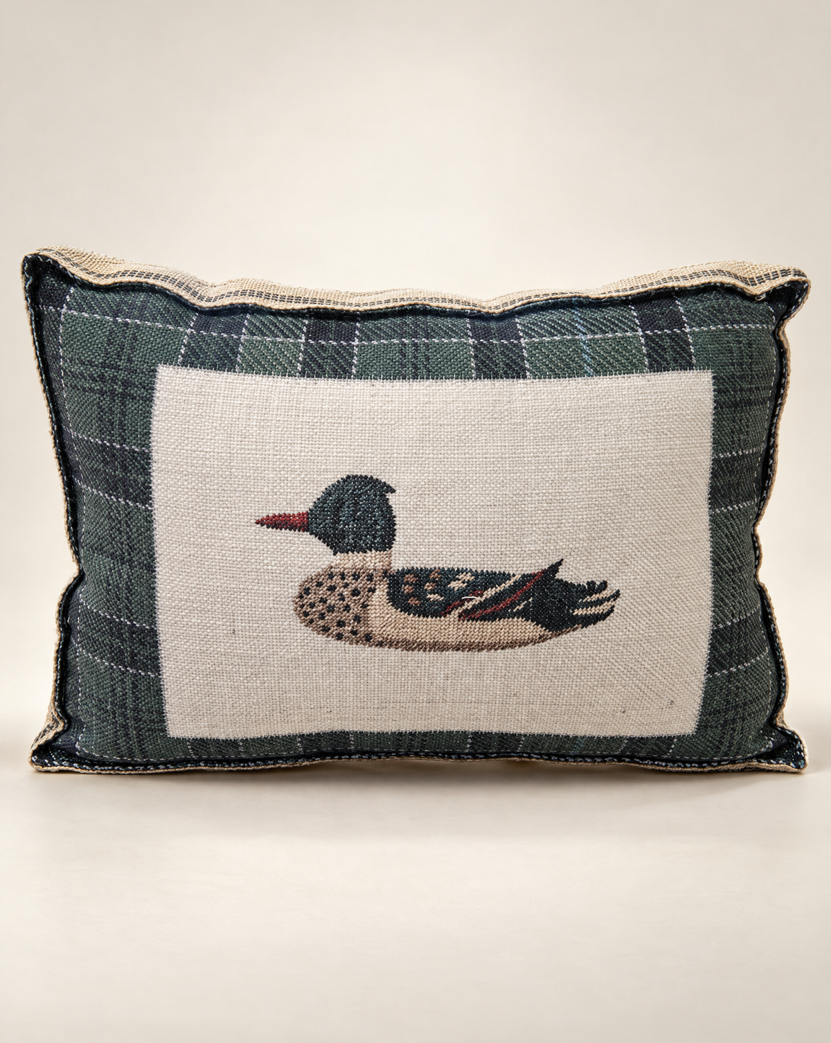 Decoy Duck on Plaid Decorative Pillow