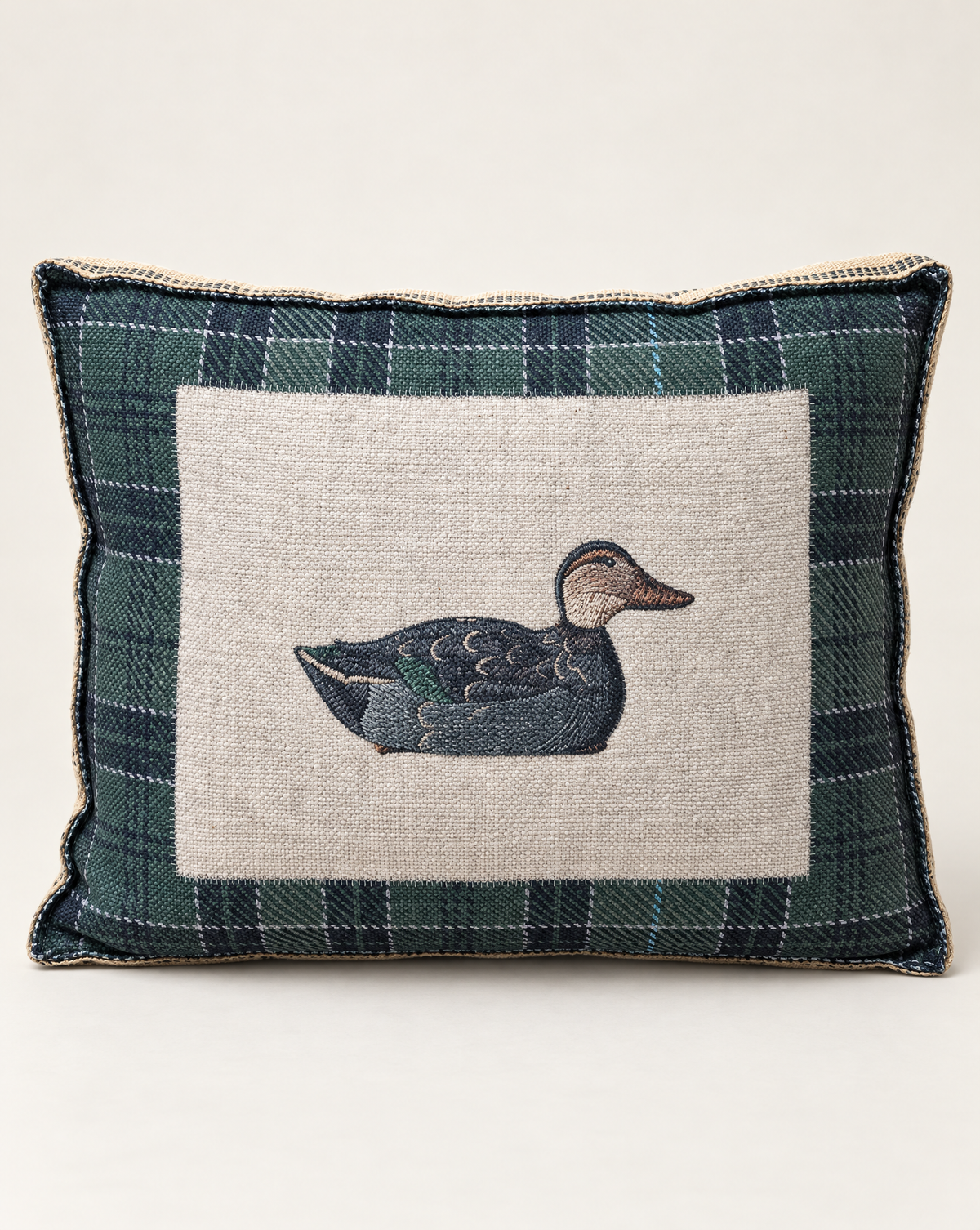 Decoy Duck II on Plaid Decorative Pillow