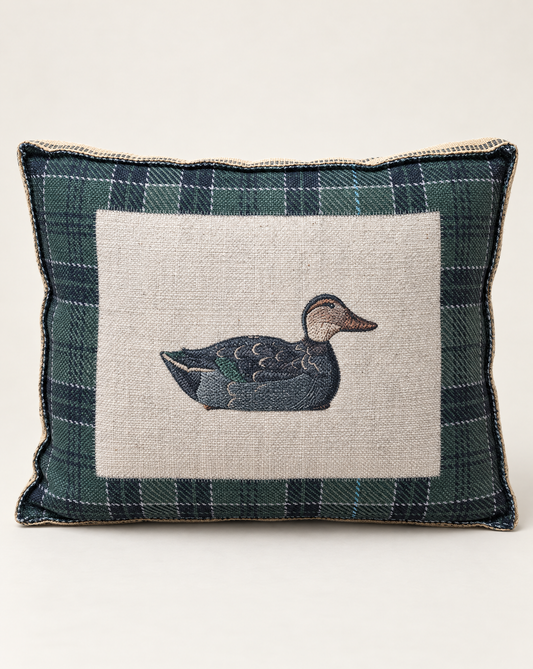 Decoy Duck II on Plaid Decorative Pillow