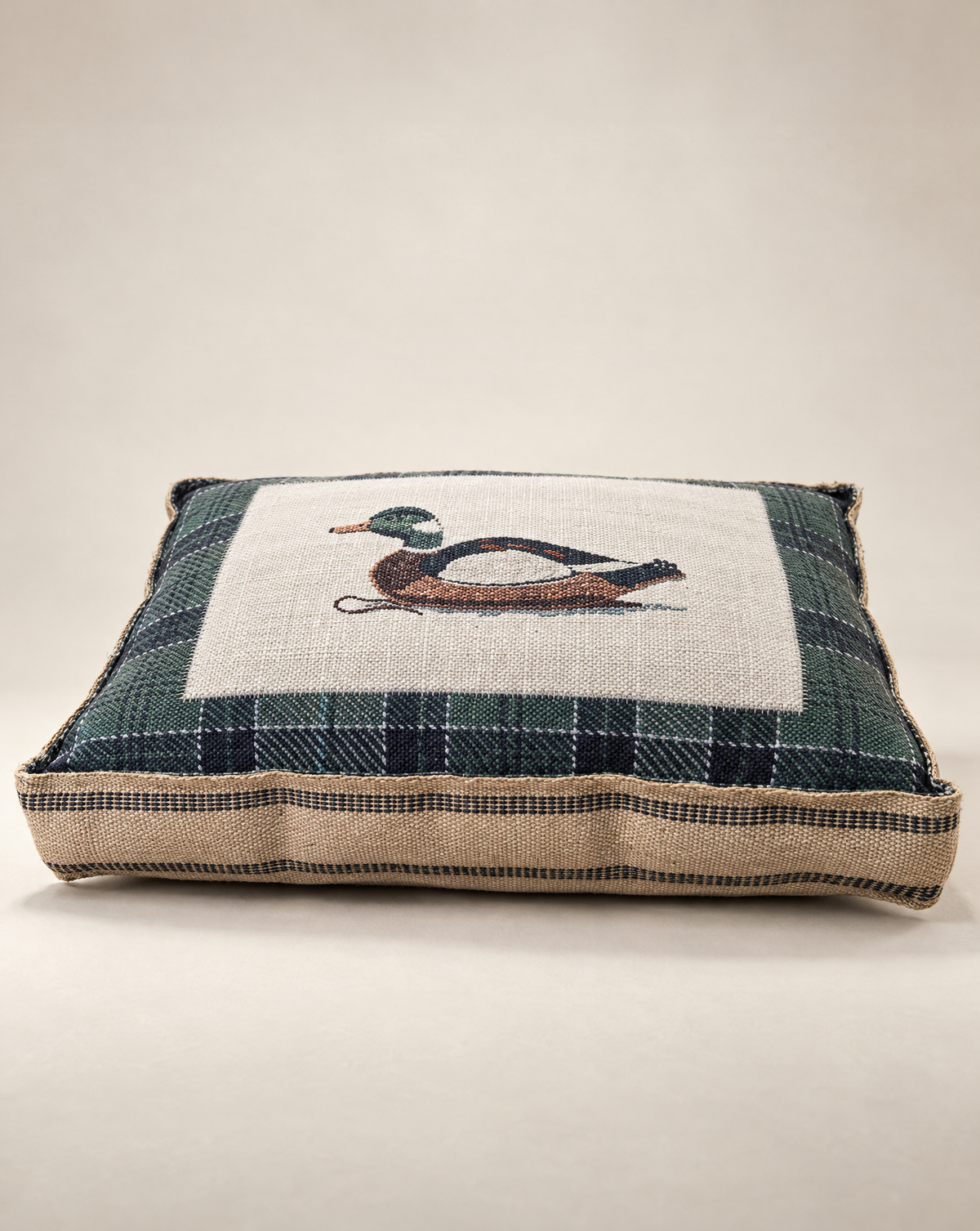 Decoy Duck III on Plaid Decorative Pillow