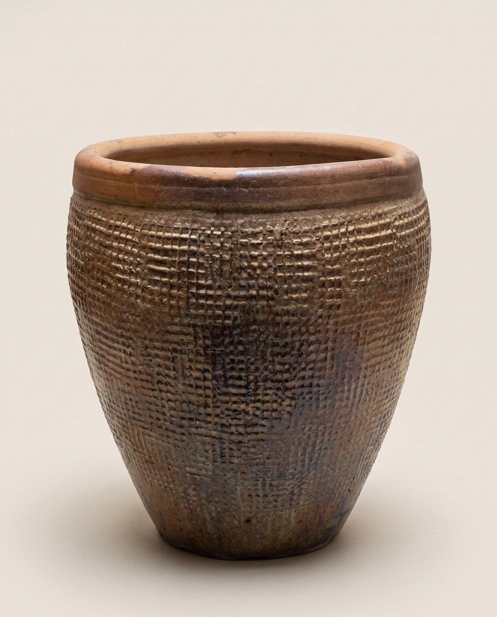 Vintage Large Textured Glazed Terracotta Garden Planter